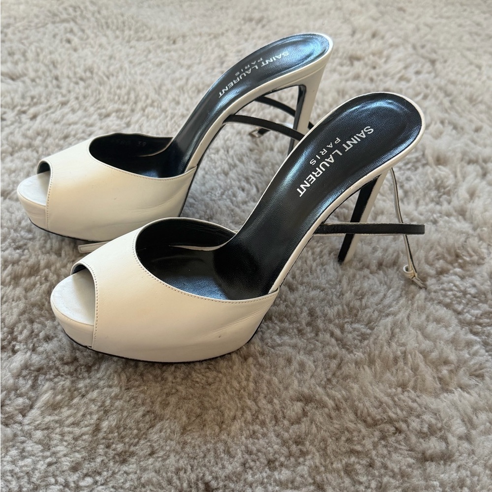 Saint Laurent Paris Peep Toe Slingback Heels - Picture 2 of 3